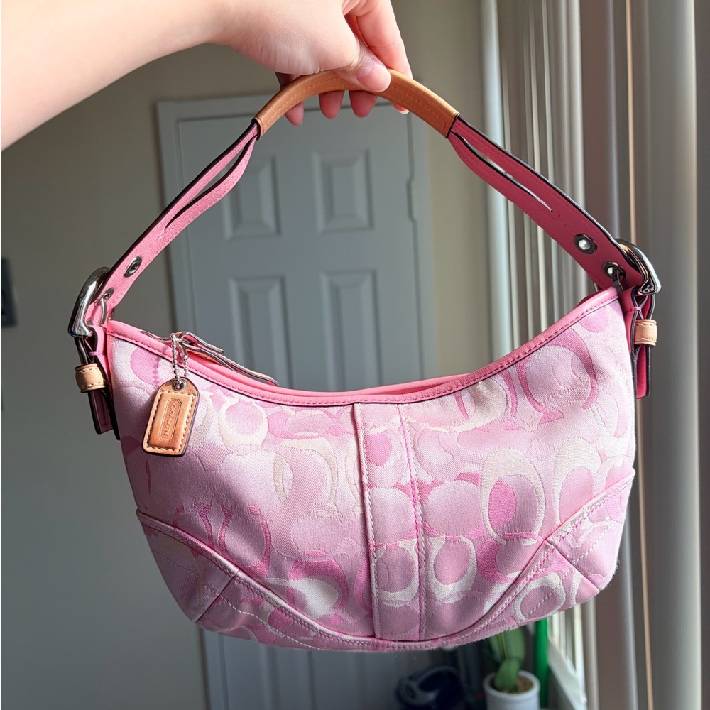 Coach Pink Signature Canvas Y2K Shoulder Bag